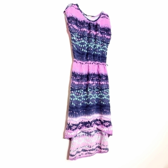 🌶️Tribal Print Girl's Pink and Blue Patterned Sleeveless Dress w/ Round Neck - Picture 5 of 9